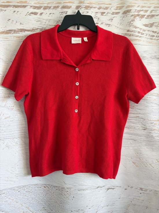 Cyrus Tops - Cyrus Bright Red Short-Sleeve Polo Knit Top